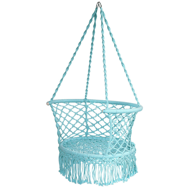 Hanging Hammock Chair Macrame Swing Hand Woven Cotton Backrest-Turquoise