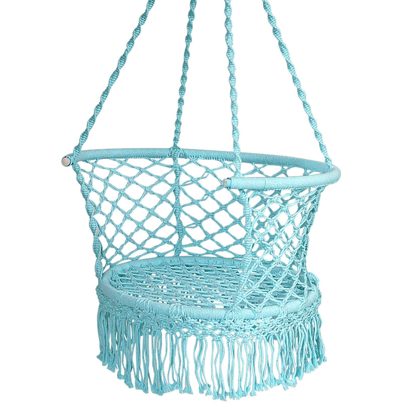 Hanging Hammock Chair Macrame Swing Hand Woven Cotton Backrest-Turquoise