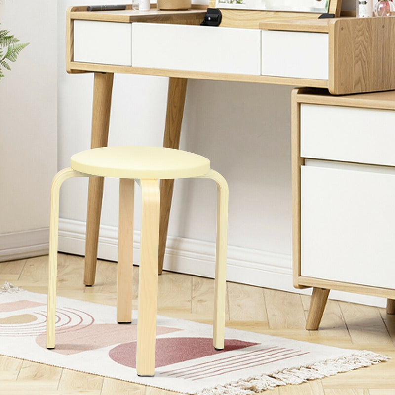 Set of 4 Bentwood Round Stool Stackable Dining Chairs with Padded Seat-Beige