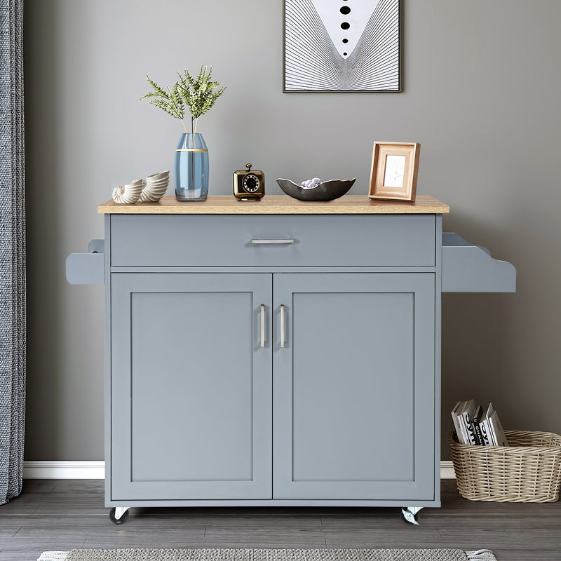 Rolling Kitchen Island Cart with Towel and Spice Rack-Gray