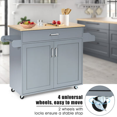 Rolling Kitchen Island Cart with Towel and Spice Rack-Gray