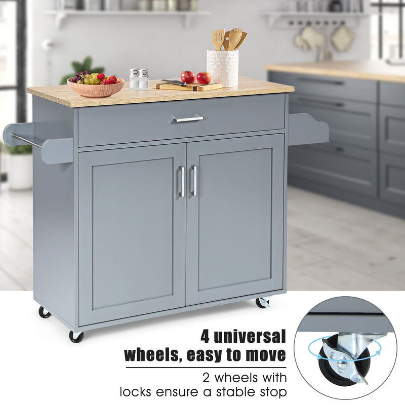 Rolling Kitchen Island Cart with Towel and Spice Rack-Gray