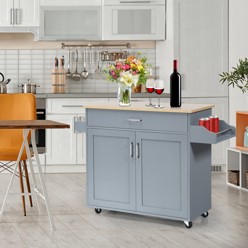 Rolling Kitchen Island Cart with Towel and Spice Rack-Gray