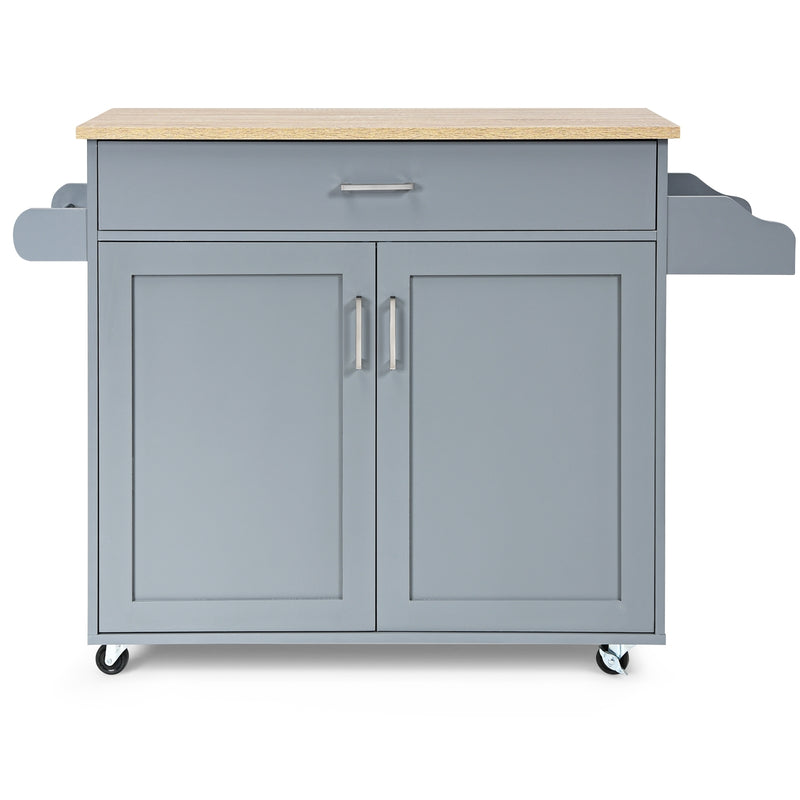 Rolling Kitchen Island Cart with Towel and Spice Rack-Gray