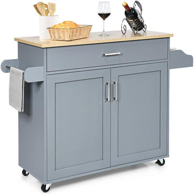 Rolling Kitchen Island Cart with Towel and Spice Rack-Gray