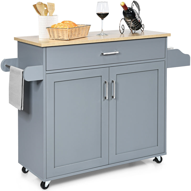 Rolling Kitchen Island Cart with Towel and Spice Rack-Gray