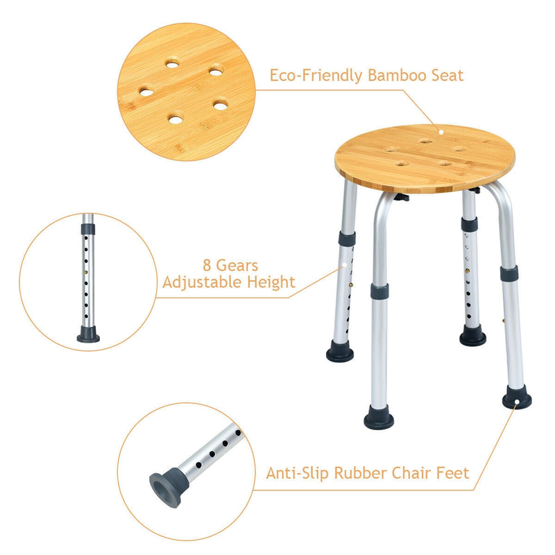 Slip-Resistant Rubber Tip Bamboo Bath Seat Shower Chair