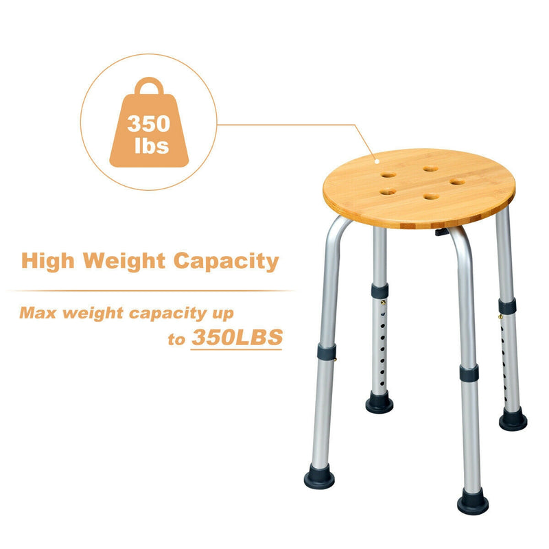 Slip-Resistant Rubber Tip Bamboo Bath Seat Shower Chair