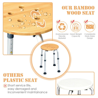 Slip-Resistant Rubber Tip Bamboo Bath Seat Shower Chair