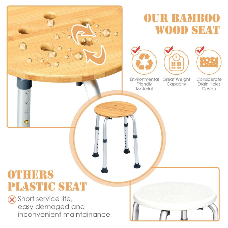 Slip-Resistant Rubber Tip Bamboo Bath Seat Shower Chair
