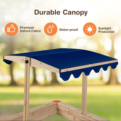 *Kids Wooden Sandbox with Height Adjustable and Rotatable Canopy Outdoor Playset