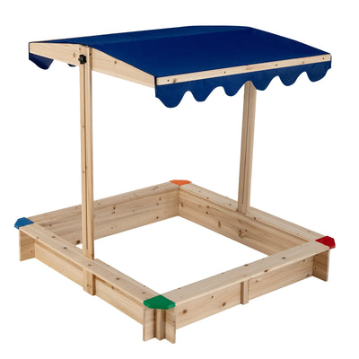 *Kids Wooden Sandbox with Height Adjustable and Rotatable Canopy Outdoor Playset