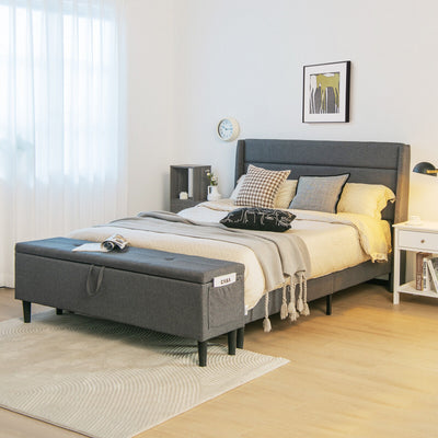 Full/Queen Size Upholstered Platform Bed Frame with Storage Ottoman-Queen Size