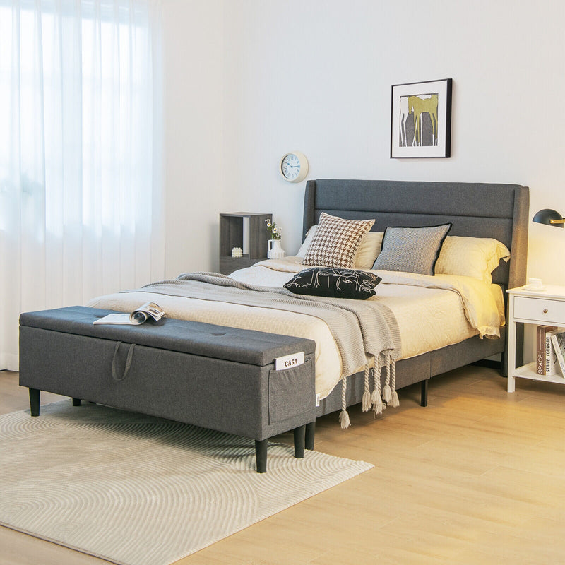 Full/Queen Size Upholstered Platform Bed Frame with Storage Ottoman-Queen Size