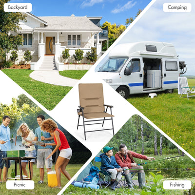 2 Pieces Patio Padded Folding Portable Chair Camping Dining Outdoor-Brown