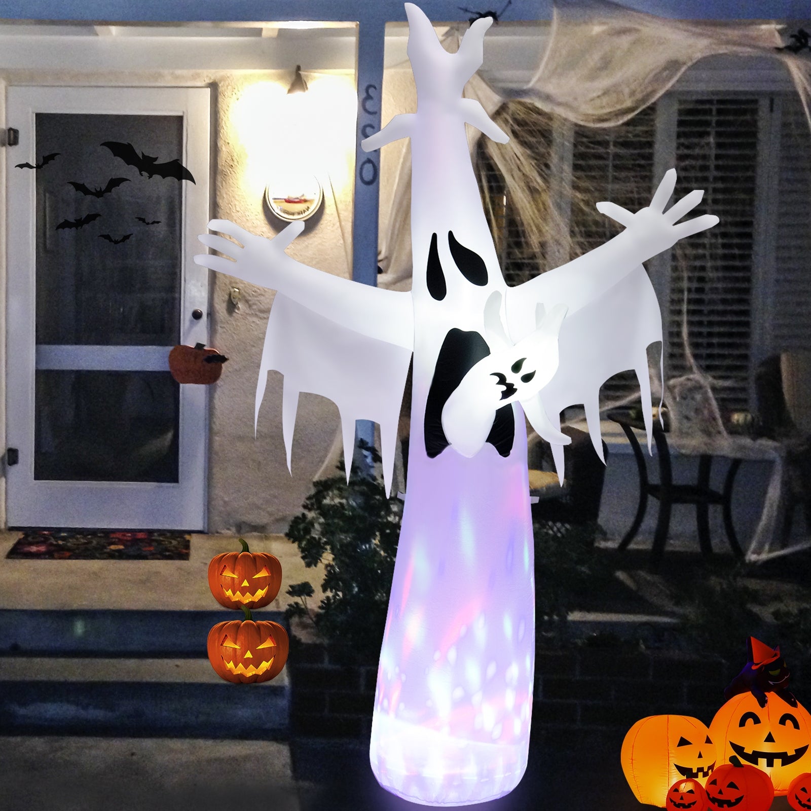 Inflatable Ghost Puppet 8 Feet Halloween Inflatable Ghost with LED and Waterproof Blower