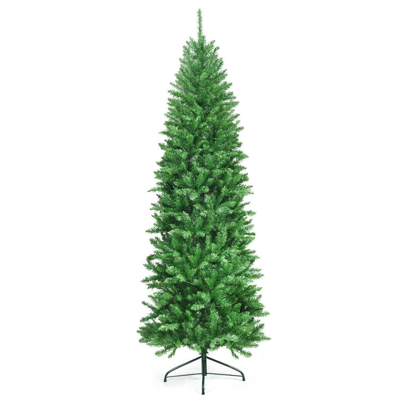 7 Feet PVC Hinged Pre-lit Artificial Fir Pencil Christmas Tree with 150 Lights-7 ft