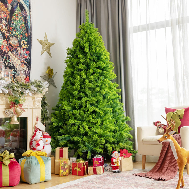 7.5 Feet Pre-Lit Hinged Christmas Tree Green Flocked with 1404 Tips and 530 LED Lights