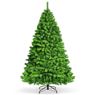 7.5 Feet Pre-Lit Hinged Christmas Tree Green Flocked with 1404 Tips and 530 LED Lights