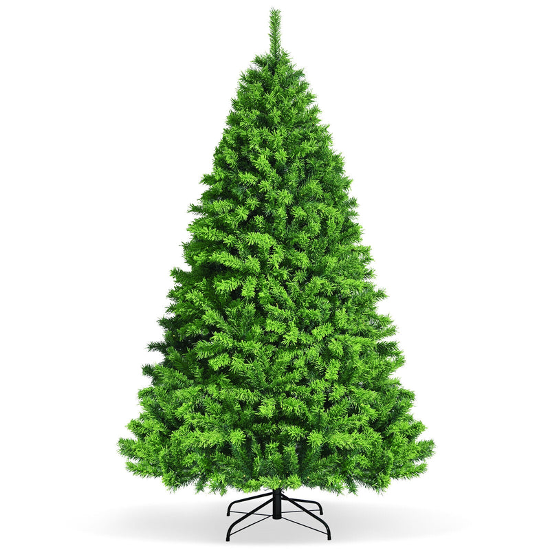 7.5 Feet Pre-Lit Hinged Christmas Tree Green Flocked with 1404 Tips and 530 LED Lights