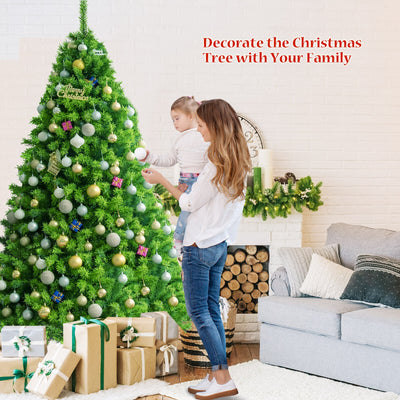 7.5 Feet Pre-Lit Hinged Christmas Tree Green Flocked with 1404 Tips and 530 LED Lights