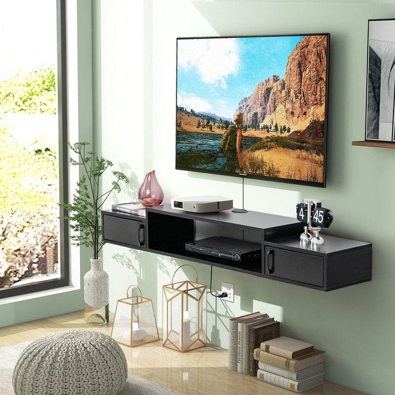 55 Inches Floating TV Stand with Power Outlet-Black