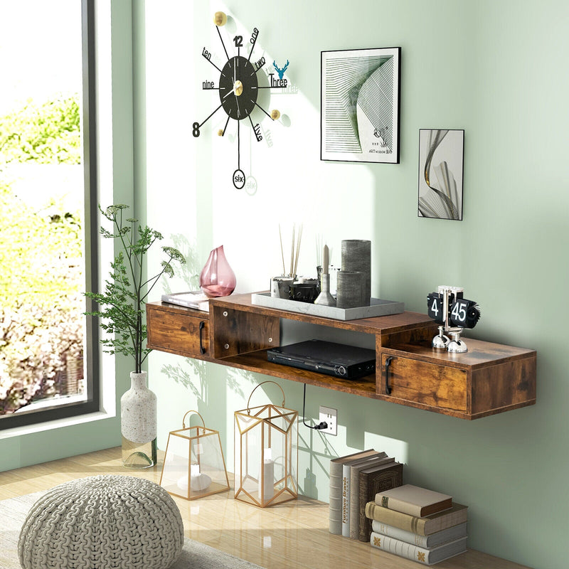 55 Inches Floating TV Stand with Power Outlet-Rustic Brown