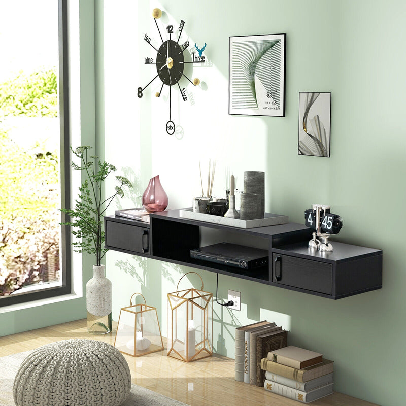 55 Inches Floating TV Stand with Power Outlet-Black