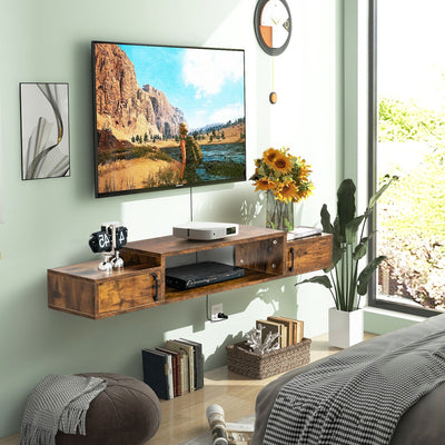 55 Inches Floating TV Stand with Power Outlet-Rustic Brown
