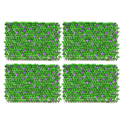4 Pieces Expandable Faux Ivy Privacy Screen Fence Panel Pack with Flower-Purple