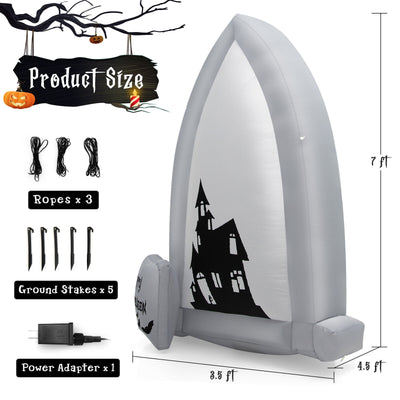 7 Feet Halloween Inflatable Tombstone with Bat LED Projector