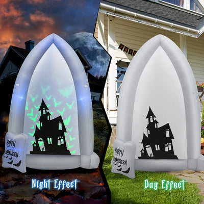 7 Feet Halloween Inflatable Tombstone with Bat LED Projector