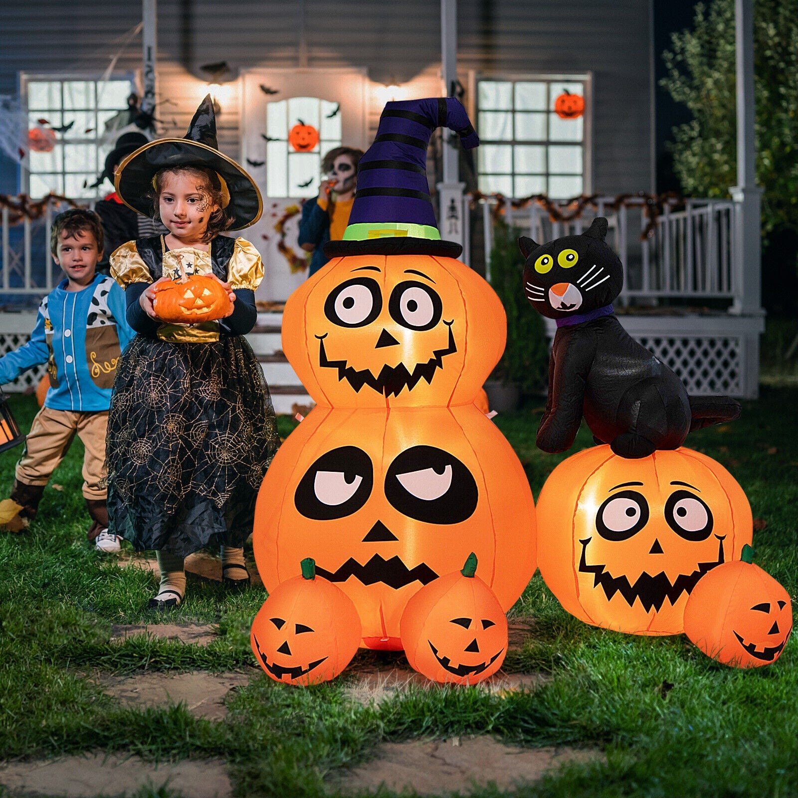 Pumkin Inflatable 6 Feet Inflatable Pumpkin Combo Decoration with Built-in LED Light
