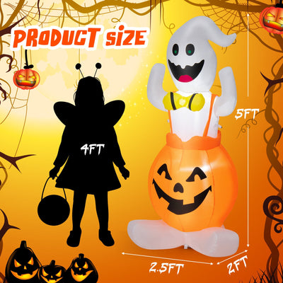 5 Feet Inflatable Halloween Pumpkin Ghost Blow-up Yard Decoration with LED Lights