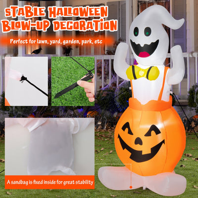 5 Feet Inflatable Halloween Pumpkin Ghost Blow-up Yard Decoration with LED Lights