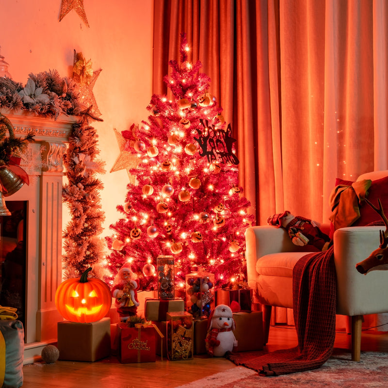 Artificial Prelit Purple Halloween Tree with Orange Lights and Pumpkin Ornaments-5&