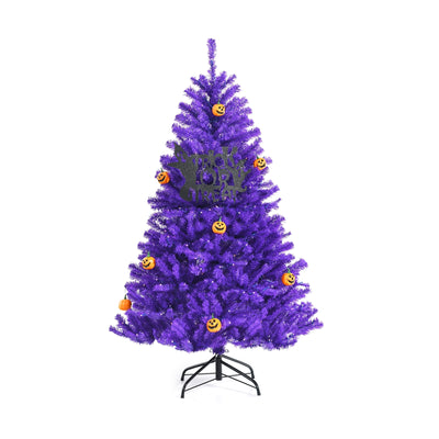 Artificial Prelit Purple Halloween Tree with Orange Lights and Pumpkin Ornaments-5'