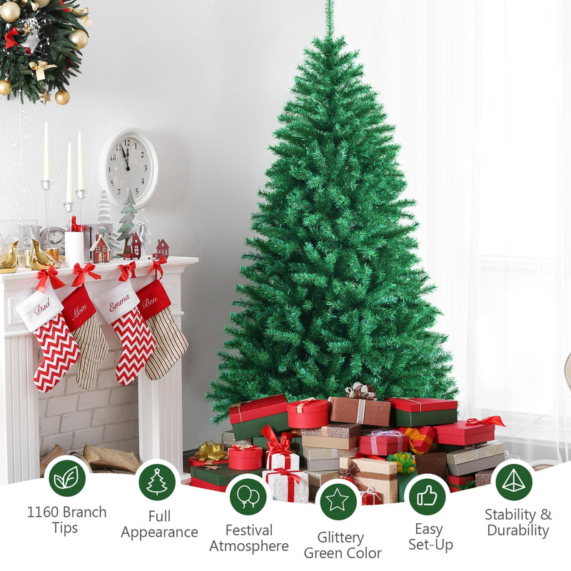7 Feet Green Artificial Christmas Tree with 1160 Iridescent Branch Tips