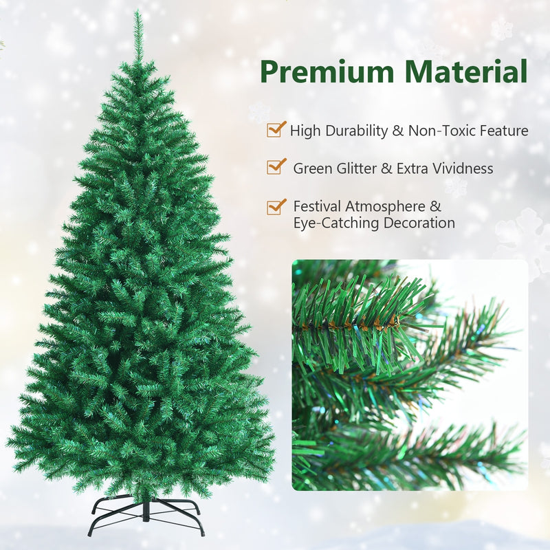 7 Feet Green Artificial Christmas Tree with 1160 Iridescent Branch Tips