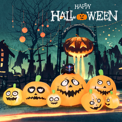 8 Feet Long Halloween Inflatable Pumpkins with Witch's Cat