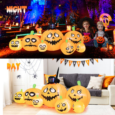 8 Feet Long Halloween Inflatable Pumpkins with Witch's Cat