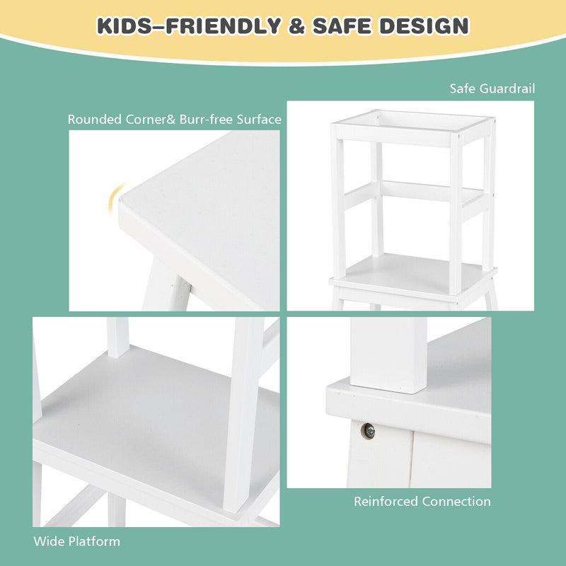 2-in-1 Multifunctional Toddler Step Stool with Safety Rail-White