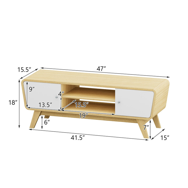 Mid Century TV Stand for TVs up to 55 Inch Media Console Table Sliding Door-Natural