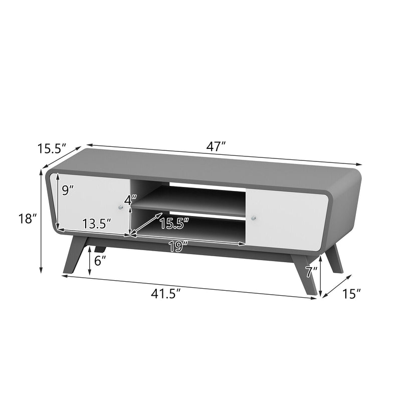 Mid Century TV Stand for TVs up to 55 Inch Media Console Table Sliding Door-Gray