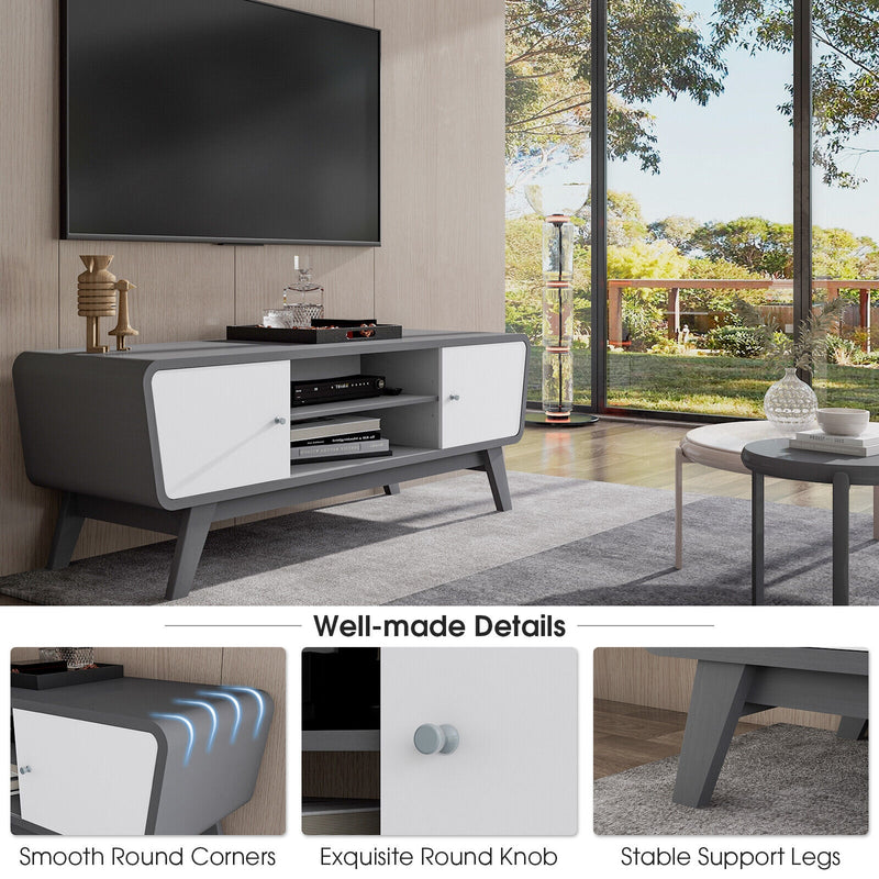 Mid Century TV Stand for TVs up to 55 Inch Media Console Table Sliding Door-Gray