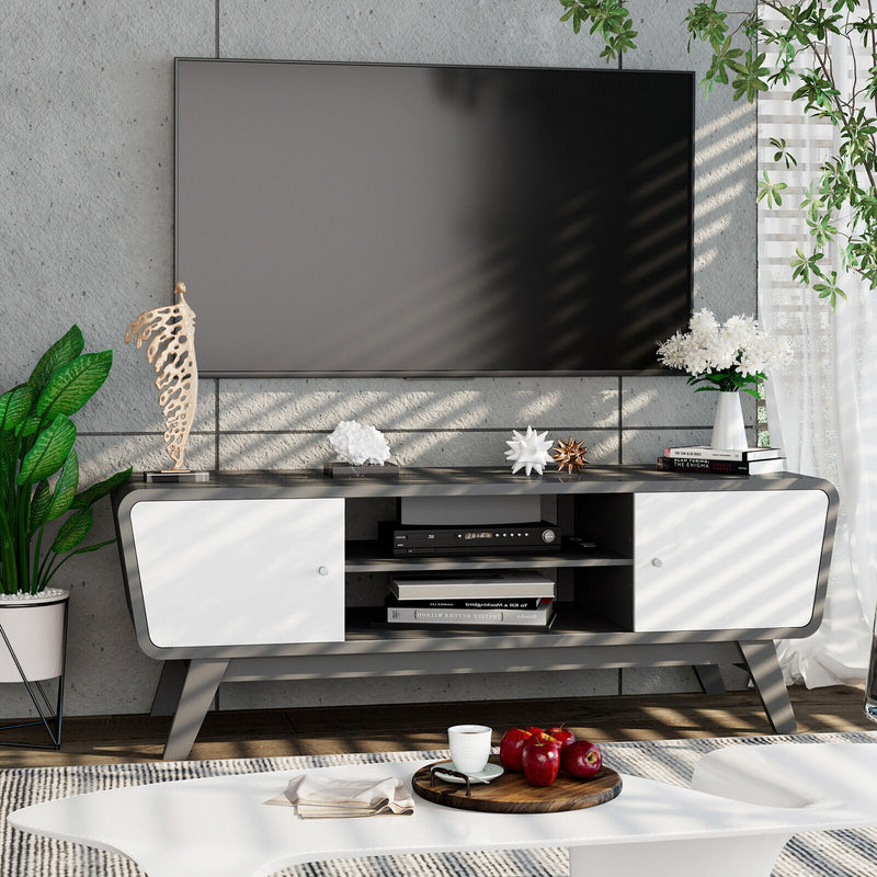 Mid Century TV Stand for TVs up to 55 Inch Media Console Table Sliding Door-Gray