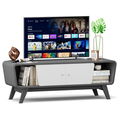 Mid Century TV Stand for TVs up to 55 Inch Media Console Table Sliding Door-Gray