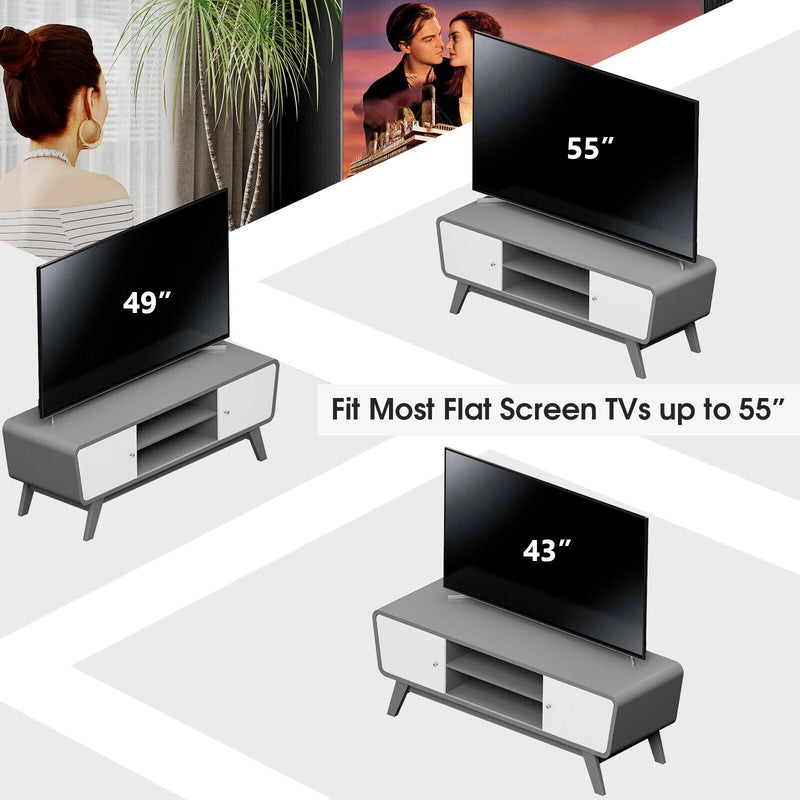Mid Century TV Stand for TVs up to 55 Inch Media Console Table Sliding Door-Gray