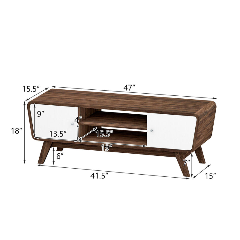 Mid Century TV Stand for TVs up to 55 Inch Media Console Table Sliding Door-Walnut