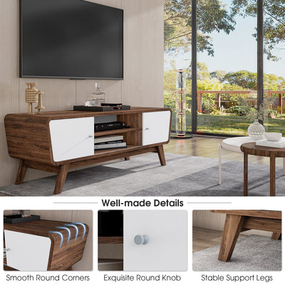 Mid Century TV Stand for TVs up to 55 Inch Media Console Table Sliding Door-Walnut